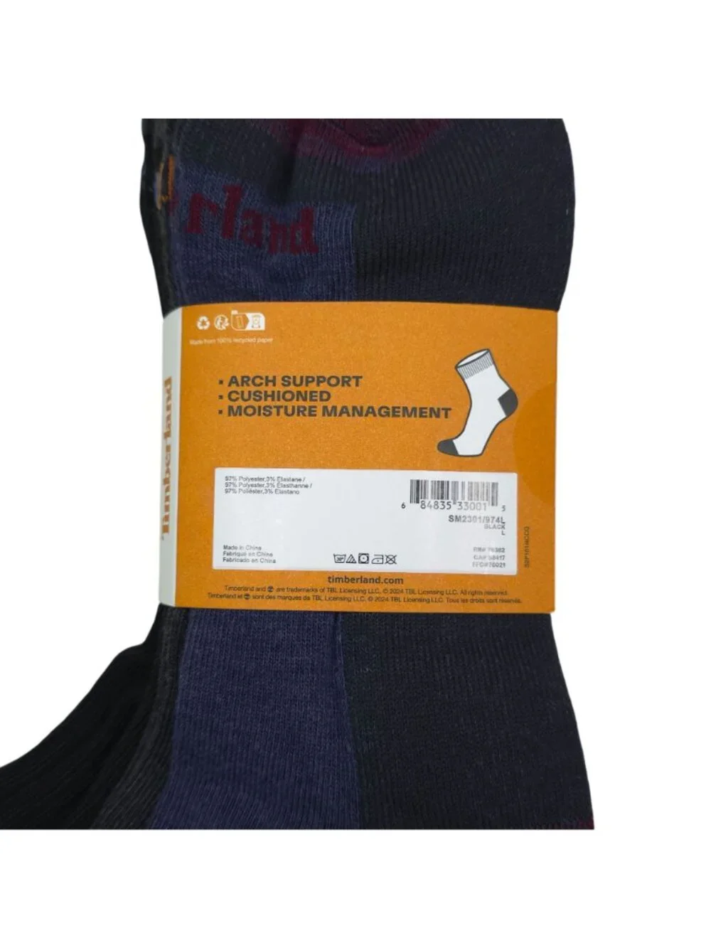 Timberland Mens Comfort Cushioned Quarter Socks 4-Pack Large 9-12 Arch Support